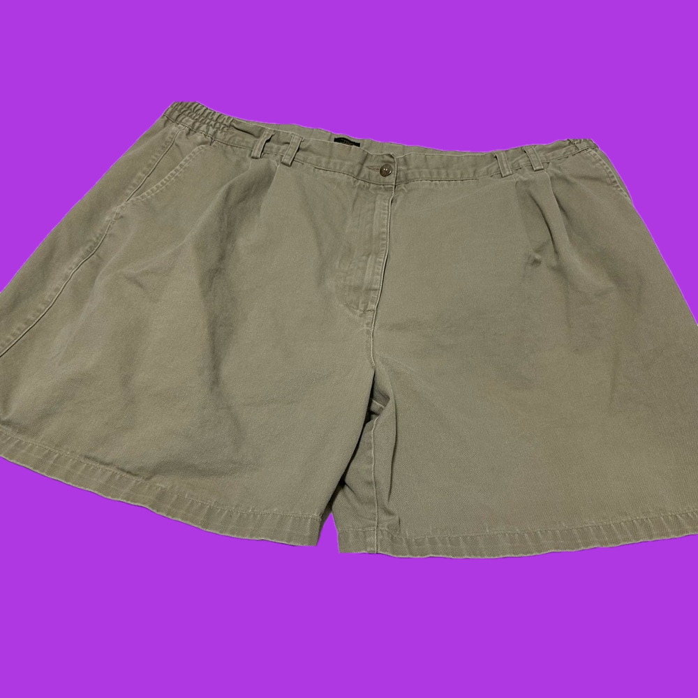Tan Flat Front Casual Shorts Mid-Thigh Length
